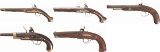 Five Antique Muzzle Loading Pistols