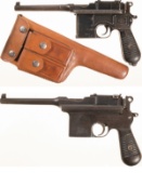 Two Broomhandle Semi-Automatic Pistols with Holsters