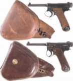 Two Nagoya Type 14 Nambu Pistols with Holsters