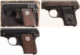Three Colt Model 1908 Vest Pocket Semi-Automatic Pistols
