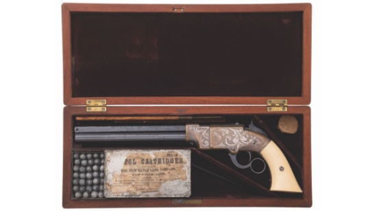 Engraved and Cased Volcanic Repeating Arms Company Navy Pistol