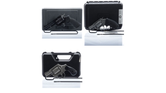 Three Double Action Revolvers with Cases