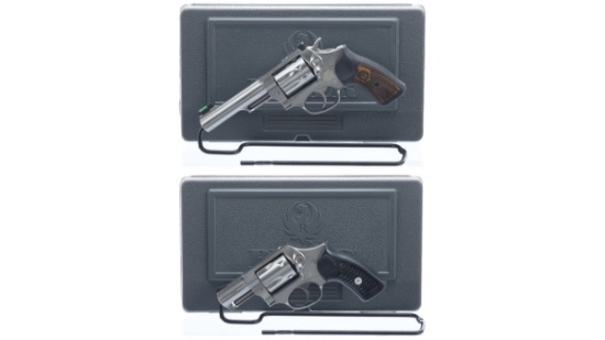 Two Ruger SP 101 Double Action Revolvers with Cases