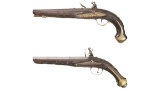 Two Ornate Engraved and Carved Flintlock Pistols