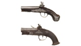 Two Engraved and Carved French Style Flintlock Pocket Pistols
