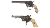 Two Engraved European Pinfire Double Action Revolvers