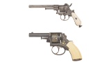 Two Gold Inlaid Antique European Double Action Revolvers