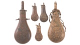 Five Antique Powder Flasks