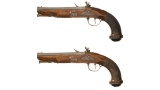 Pair of Engraved French Empire Style Officer's Flintlock Pistols