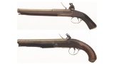 Two Brass Barreled Flintlock Pistols