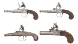 Four Engraved English Screw-Barrel Boxlock Flintlock Pistols
