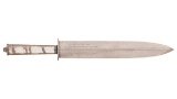 Large Bowie Knife with Engraved Slogan and Silver and Pearl Grip