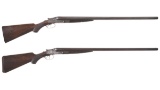 Two Engraved Lefever Arms Damascus Side by Side Shotguns