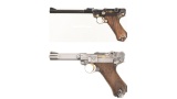 Engraved and Gold Inlaid Pair of Luger Semi-Automatic Pistols