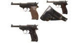 Three World War II German Military P.38 Semi-Automatic Pistols