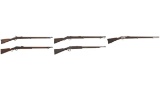 Five Antique European Military Pattern Single Shot Rifles
