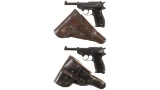 Two German Military P.38 Pistols with Holsters