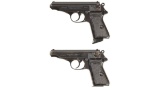 Two Walther PP Semi-Automatic Pistols