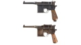 Two Mauser Broomhandle Semi-Automatic Pistols