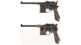 Two Mauser Model 1896 Broomhandle Semi-Automatic Pistols