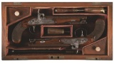 Pair Lowdell, Lewes Single Barrel Percussion Pistols with Case