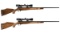 Two Weatherby Mark V Bolt Action Rifles with Scopes