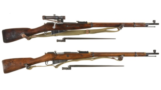 Two Soviet Mosin-Nagant 91/30 Bolt Action Rifles with Bayonets