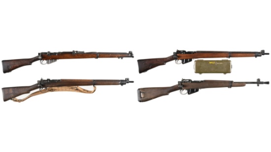 Four British Military Lee-Enfield Bolt Action Longarms