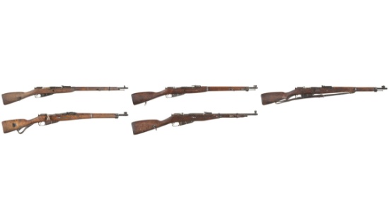 Five European Mosin-Nagant Pattern Military Bolt Action Longarms