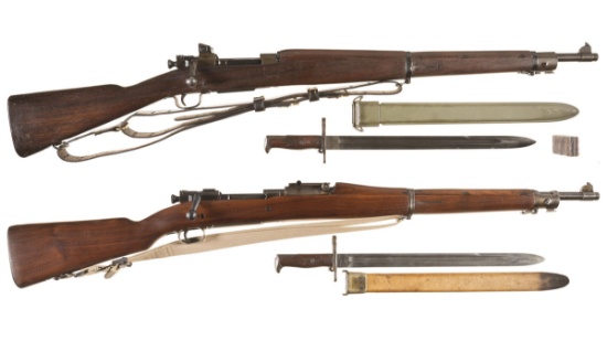Two US Military 1903 Bolt Action Rifles with Bayonets