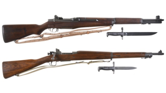 Two U.S. Military Rifles with Bayonets