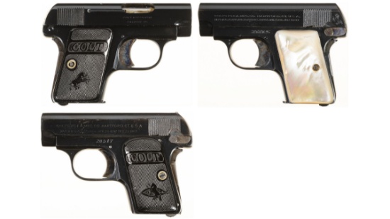 Three Colt Model 1908 Vest Pocket Semi-Automatic Pistols