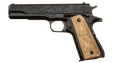 Engraved Colt Super 38 Semi-Automatic Pistol with Carved Grips