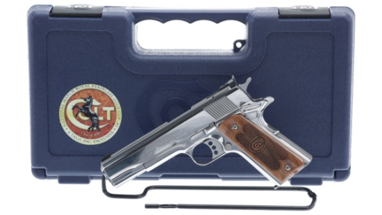 Colt National Match Royal Stainless Gold Cup Pistol with Case