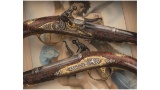 Ornate Pair of Flintlock Holster Pistols by F. Bigoni of Brescia