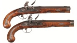 Silver Mounted Pair of Flintlock Kentucky Pistols