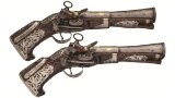 Gold Inlaid and Silver Mounted Miquelet Blunderbuss Belt Pistols
