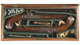 Silver Mounted Thomas Smith Percussion Dueling Pistols with Case
