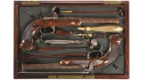 Cased Pair of Engraved and Gold Inlaid Boutet Percussion Pistols