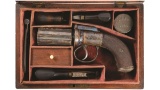 Cased Engraved Collins Bar Hammer Pepperbox Pistol