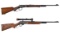 Two Game Scene Engraved American Lever Action Rifles