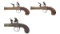 Three Brass Flintlock Pocket Pistols