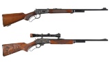 Two Game Scene Engraved American Lever Action Rifles