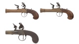 Three Brass Flintlock Pocket Pistols