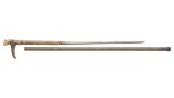 Etched Shou Motif Brass Cane Sword