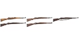 Five European Military Pattern Mauser Bolt Action Longarms