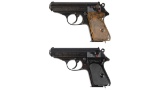 Two German Walther PPK Semi-Automatic Pistols