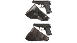 Two Walther PP Semi-Automatic Pistols with Holsters