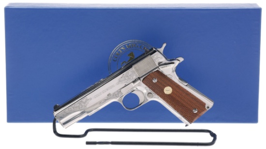 Engraved Colt Government Model Semi-Automatic Pistol with Box