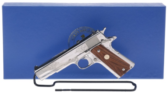Engraved Colt Government Model Semi-Automatic Pistol with Box